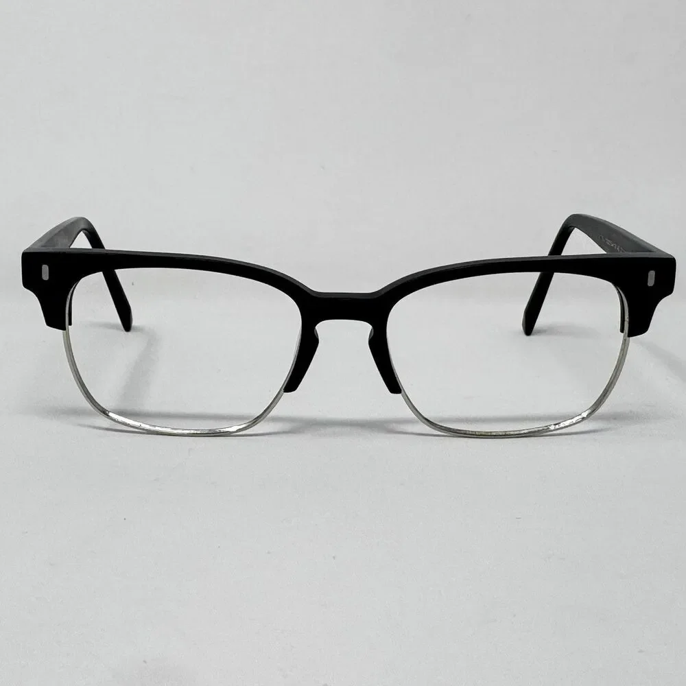 Warby Parker Ames W3103 Jet Black Matte Silver Eyeglass Frames Wide 54-18-145